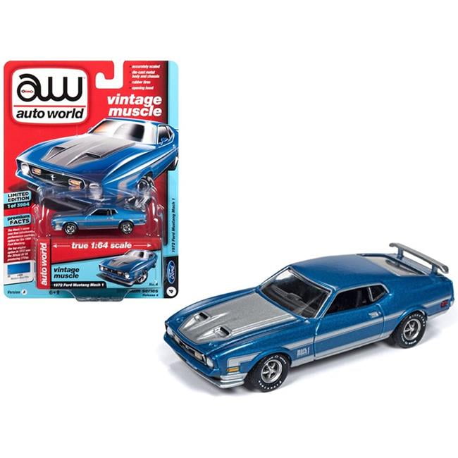 Auto World Ford Mustang Mach 1 1972 Blue w/ Silver Strip 64192 A 1/64 